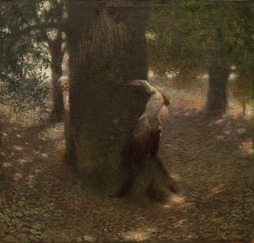 Franz von Stuck, Neckerei, 1899, Öl auf Leinwand, 47 x 49,5 cm (J.P. Schneider jr., Frankfurt a.M.)