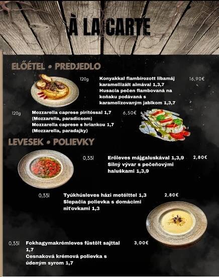 Jedálny lístok - Reštaurácia Szarvas