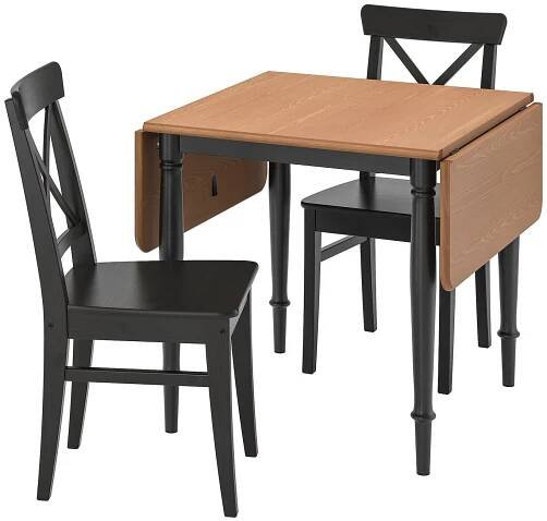 DANDERYD / INGOLF stůl a 2 židle, dýha borovice černá/černá, 74/134x80 cm - IKEA