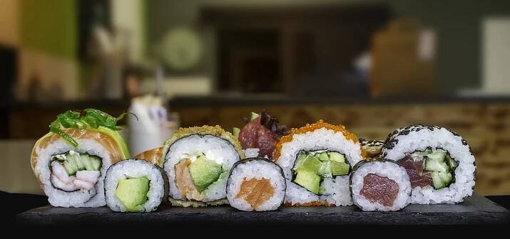 Selection of our sushi rolls - Maki, California, Nigiri and fried roll
