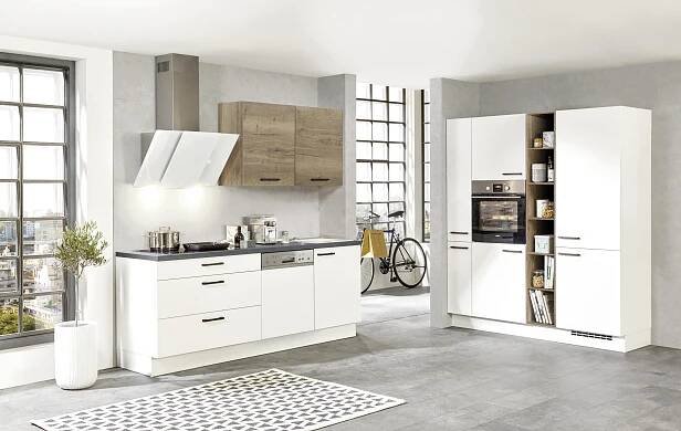 ROHOVÁ KUCHYNĚ LARS 220 - bílá/barvy dubu, Design, kompozitní dřevo (220/180cm) - Celina