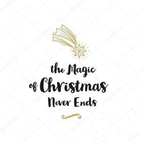 Vánoční blahopřání - kaligrafie pozdrav a třpytky zlaté vánoční hvězda.