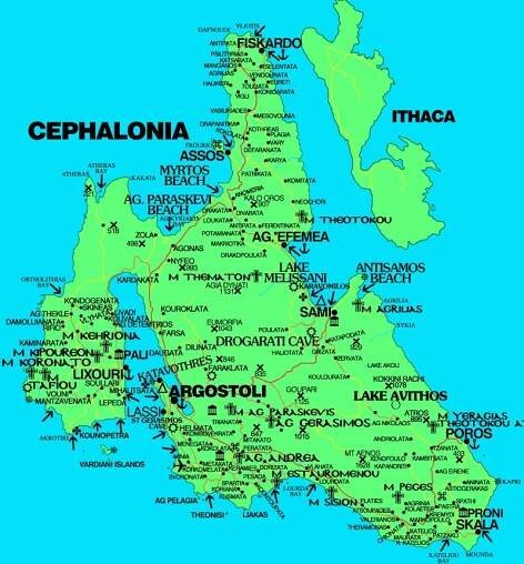 Kefalonie: Mapa🗺️ – Turistické mapy ostrova ke stažení