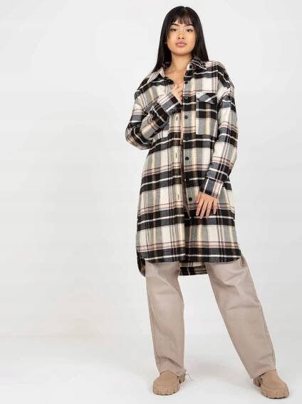 DÁMSKÁ KOSTKOVANÁ KOŠILE DLOUHÁ, VOLNÁ PRO KAŽDODENNÍ NOŠENÍ Model D60058C30290A-CZARNY-M
