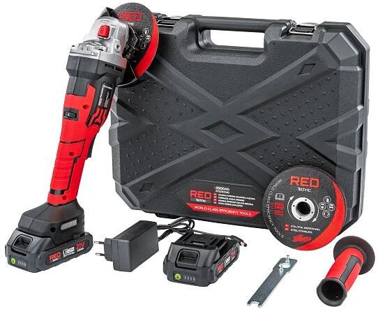 Aku úhlová bruska 125 mm, 2×Li-ion 21 V, 2000 mAh - RED TECHNIC
