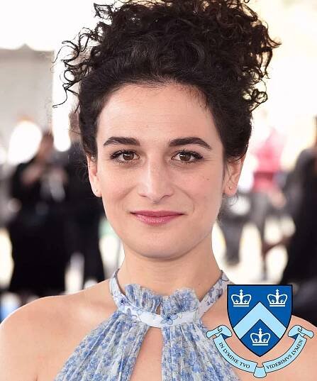 Jenny Slate with the Columbia University emblem