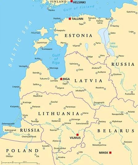 Politická mapa pobaltské země — Ilustrace