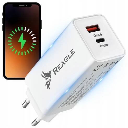SÍŤOVÁ NABÍJEČKA GaN 65W PD RYCHLÁ USB-C PRO NOTEBOOK IPHONE MACBOOK QC 3.0