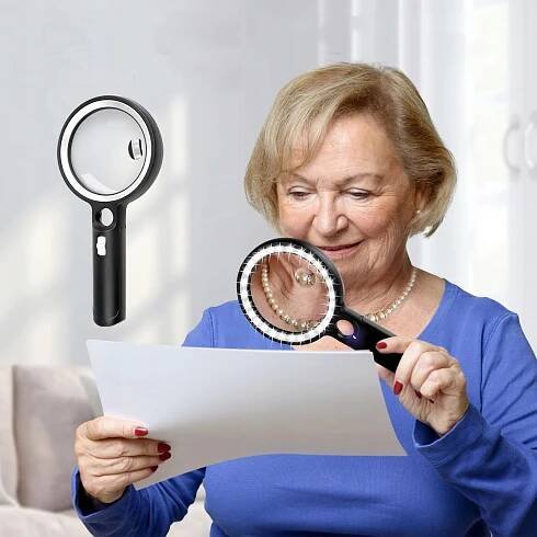 LUPA S LED RUČNÍ LUPOU PRO HOBBY, RUČNÍ LUPA NA ČTENÍ, PRO SENIORY Průměr 90 mm