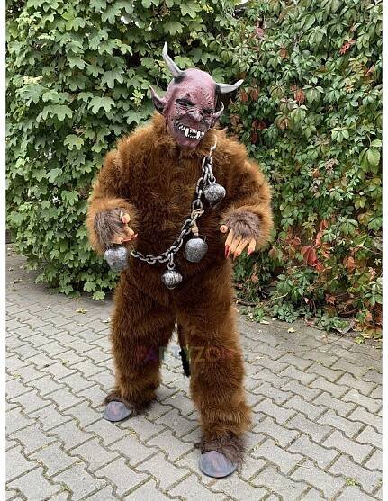 Huňatý kožich čert Krampus hnědý