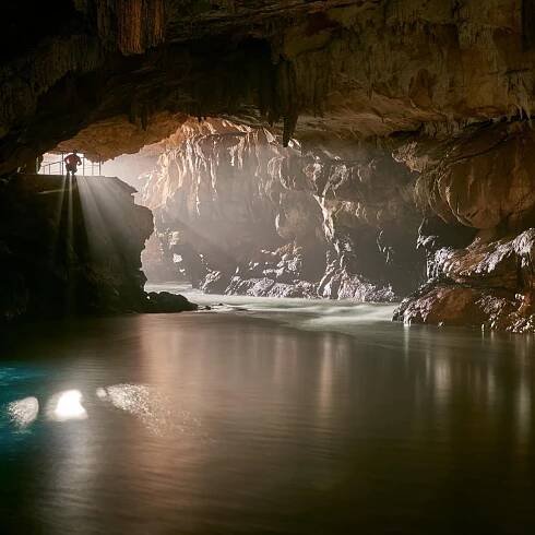 Postojna Caves: Abseiling into an underground river in Slovenia