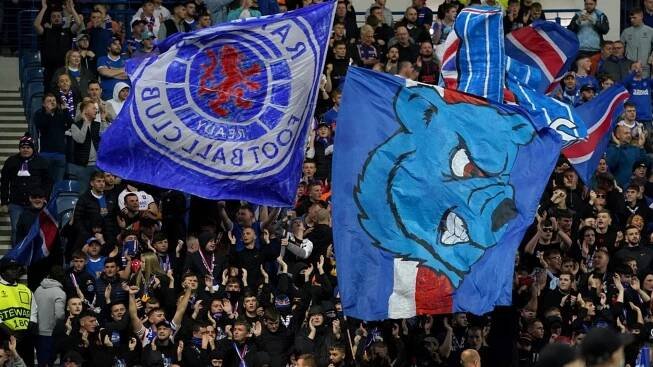 Fanoušci Glasgow Rangers na zápase s Olympique Lyonem