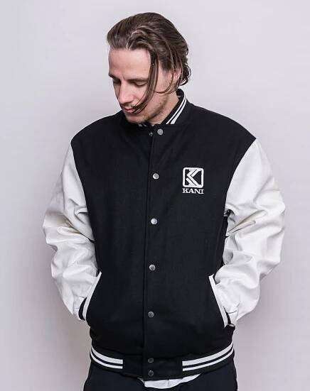 Bunda Karl Kani Og Fake Leather Block College Jacket Black/White - Snapbacks