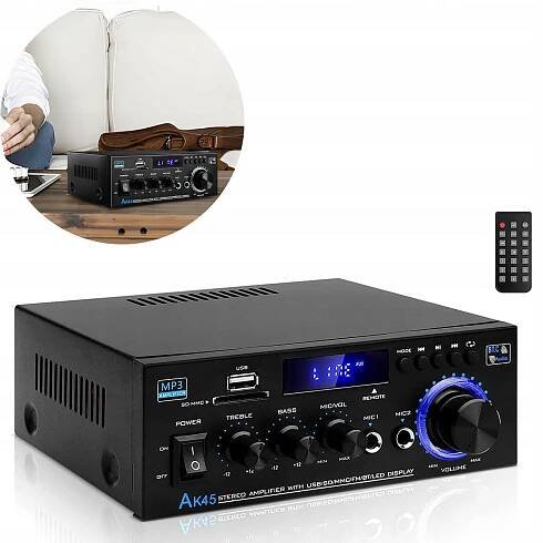 HIFI ZESILOVAČ AK45 BLUETOOTH STEREO 40W + 40W MINI PŘEHRÁVAČ