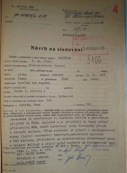 Hvězda Ostře sledovaných vlaků Jitka Zelenohorská byla ostře sledovaná StB
