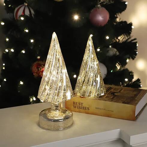 Customize Mercury Led Glass Little Christmas Tree Decoration Item