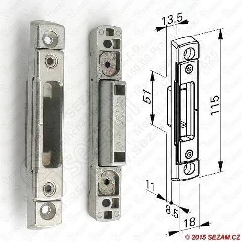 SEZAM.CZ s.r.o. - ZÁMKY A PŘÍSLUŠENSTVÍ: ROTO TANDEO 12/8 do dřeva - Protikus seřiditelný pro automat. střelku, š. 18 mm