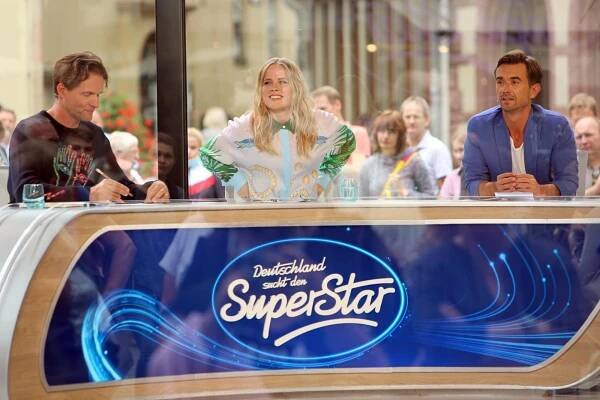 Toby Gad, Musikproduzent (l-r), Ilse DeLange, Sängerin, und Schlagerstar Florian Silbereisen, die neue Jury der RTL-Castingshow „Deutschland sucht den Superstar“ (DSDS)