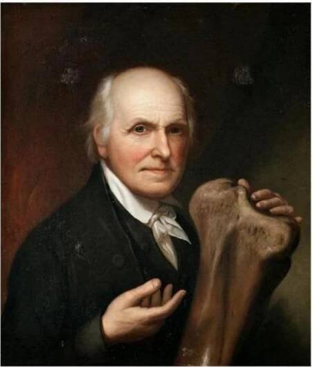 Figure 1.8: Charles Willson Peale, Self-Portrait with Mastodon Bone, 1824. Oil on canvas, 26 1/4 x 22 in. New York Historical Society 