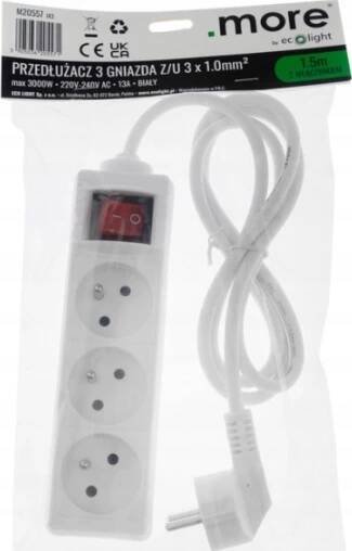 Prodlužovací kabel 3 zásuvky 1,5 m s vypínačem bílý M20557
