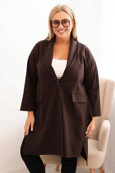Oversize pelerína se zapínáním na knoflík model 23159 hnědá