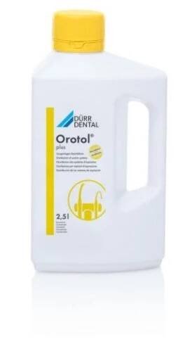 Orotol Plus 2,5l Bezaldehydový a nepěnivý koncentrát pro okamžitou dezinfekci, dezodoraci, čištění a údržbu všech stomatologických odsávacích souprav a odlučovačů amal
