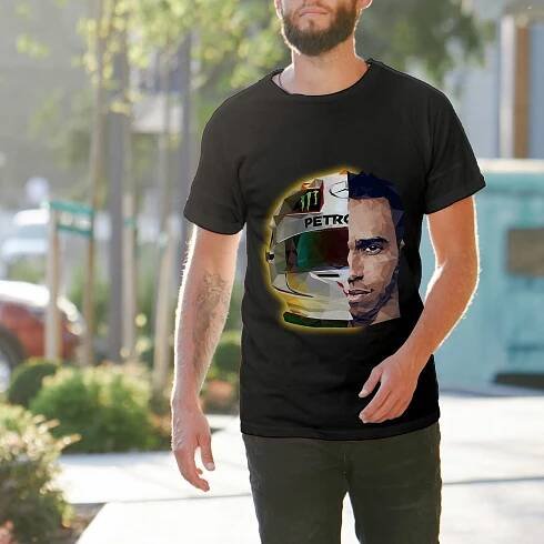 Tričko černé pánské s potiskem „LEWIS HAMILTON“ S Celková délka 69 cm