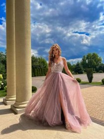 Třpytivé šaty s tylovou sukní Emily, Růžové