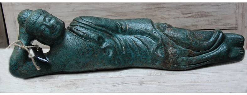 Socha Budha Buddha ležící 50cm zeleno-hnědá patina