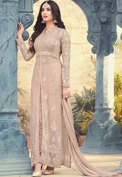 Buy Sonal Chauhan beige georgette wedding anarkaliin UK, USA and Canada