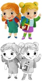 Kreslené dítě děti dívka přítelkyně přátelství žáci jít do školy učení dětství ilustrace pro děti — Stock obrázek
