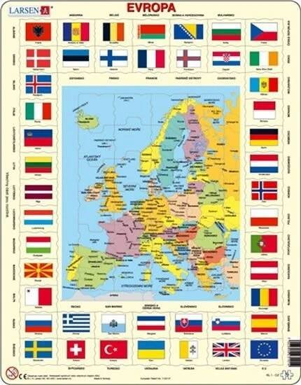 Larsen Evropa - mapa a vlajky 28,5 x 36,6 cm 70 dílků