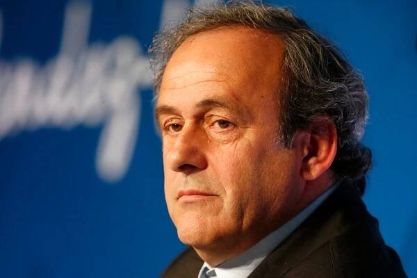 UEFA President Michel Platini holds a news conference a year before the start of Euro 2016, in Paris