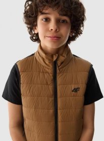 4F Chlapecká péřová treková vesta s výplní ze syntetického peří - hnědá