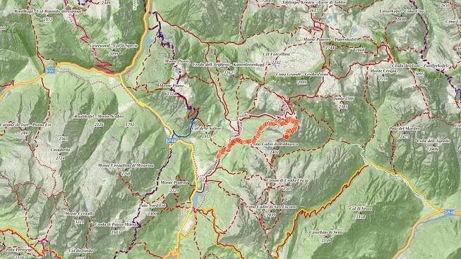 Mapa výletu pod Tre Cime di Lavaredo a na vyhlídku Cadini di Misurina v Itálii 