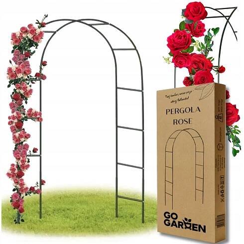 ZAHRADNÍ PERGOLA OBLOUK KOVOVÝ NA RŮŽE A KVĚTINY POPÍNAVÁ ROSTLINA 240X140 CM KOTVY