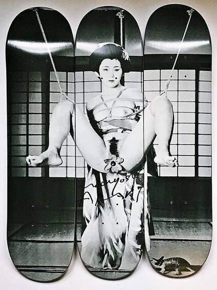Nobuyoshi Araki - Geisha Skateboard Triptych (HAND Signed and numbered 7/150) skate deck Japanese