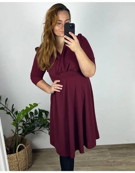 Šaty společenské 3/4 rukáv dámské nadrozměr (42/44/46 ONE SIZE) ITALSKÁ MÓDA IM424JENNY/DR (Velikost 42/44, Barva vínová)