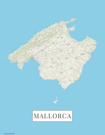 Mapa Mallorca color ǀ Mapy všech měst a států na zeď ǀ Posters.cz 