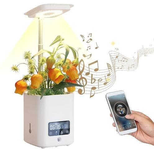 Smart Planter for Indoor Plants Indoor Garden Grow Light with LED Table Desk Lamp Clock Humidifier Automatic Hydroponics Kit Planters for Herb Small Plants