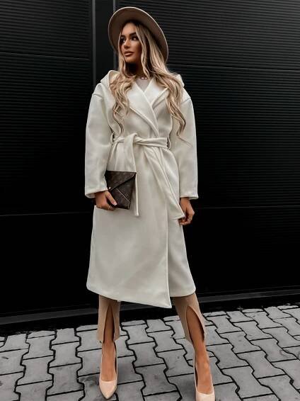 Bílý elegantní kabát WALLES s kapucí | Erika Fashion