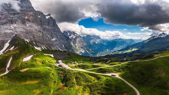 Drone photograph of Grosse Scheidegg and the Grindelwald valley