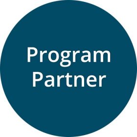 Navy blue circle with white text that reads "Program Partner."