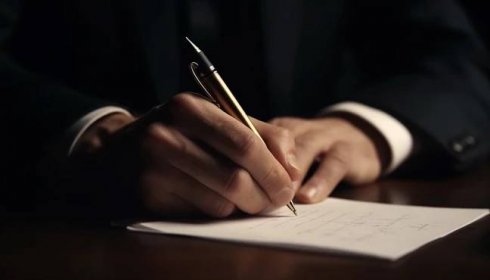 man writing on paper with pen
