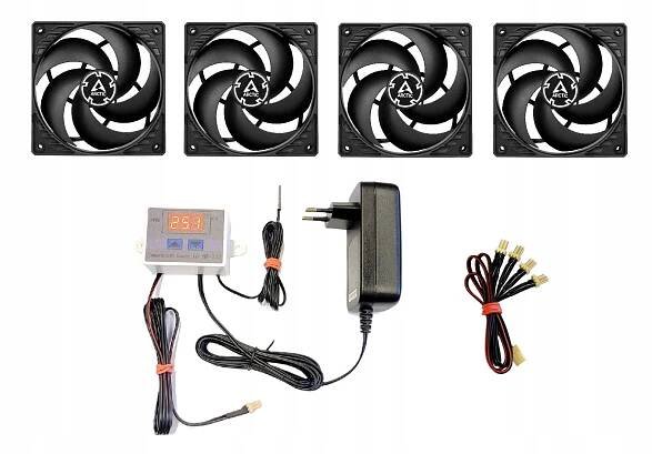 Sada 4 ventilátorů 120 mm s teploměrem Automatické zapnutí termostatu