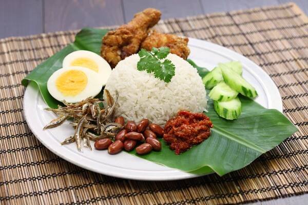 nasi lemak, malajská kuchyně stock fotka