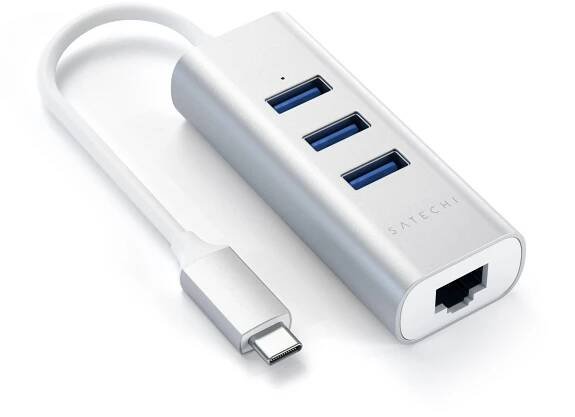 USB Hub Satechi Aluminium Type-C Hub (3x USB 3.0, Ethernet) - Silver Lateral view