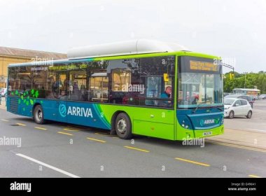 Ultra modern Arriva single decker CNG Compressed Natural Gas eco bus in Darlington Co. Durham UK Stock Photo