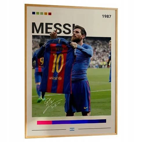 Plakát Messi Tričko FC Barcelona A3 Obraz Rámeček Dřevěný 30x42 cm