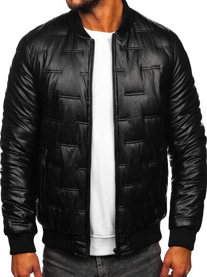 Černá pánská prošívaná zimní koženková bunda bomber Bolf 11Z8099